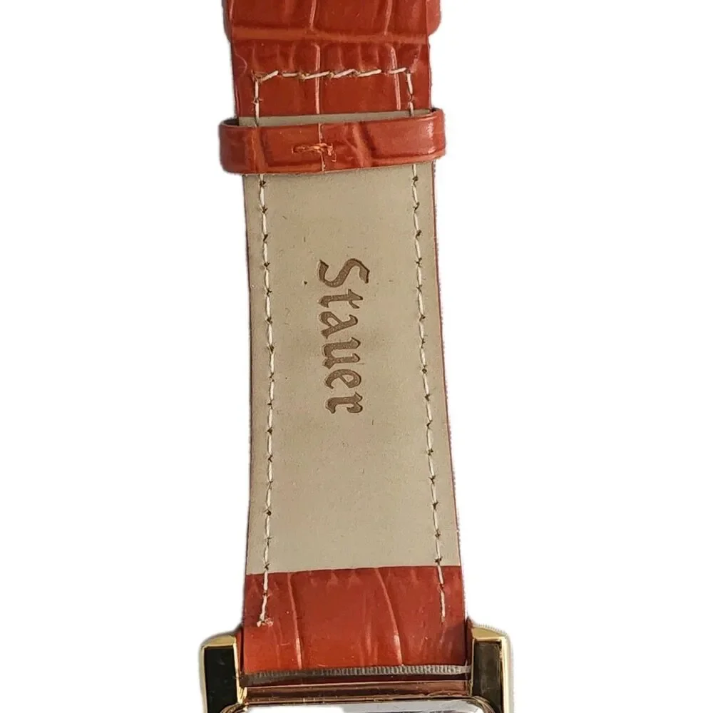 Stauer Castille Watch 26694 Stainless Steel Caseback Genuine Leather Band